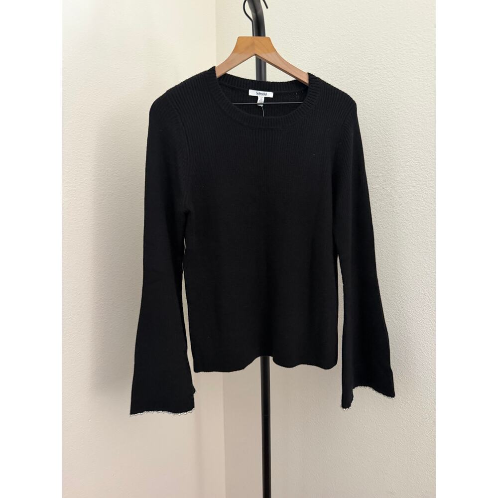 New splendid Farah pearl trim black ribbed sweater XL - Picture 4 of 7